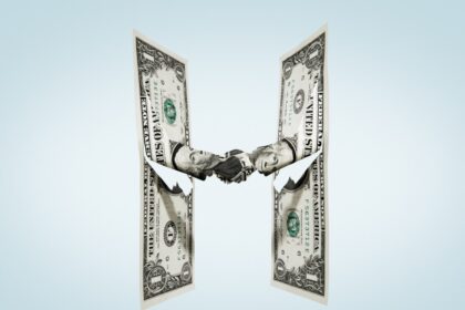 illustration of two dollar bills shaking hands