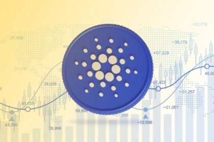 Cardano logo with price chart overlay showing upward trend