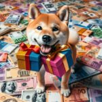 Shiba Inu with two presents