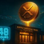 Ethereum coin with glowing blue and purple background surrounded by upward price charts and digital elements