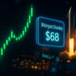 Rocket Lab stock surging with Morgan Stanley $68 price target and SpaceX rocket launch visualization