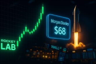 Rocket Lab stock surging with Morgan Stanley $68 price target and SpaceX rocket launch visualization