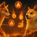 Shiba Inu dog and Doge meme dog facing off in an epic battle arena
