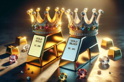 gold and silver bars wearing crowns