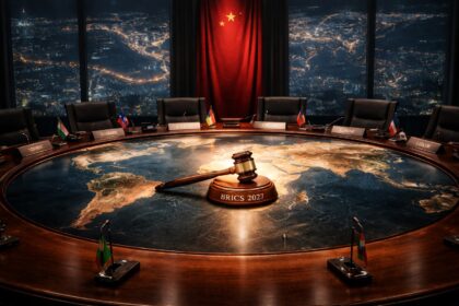 Golden Cardano ADA coin stacked with other coins against blue digital background