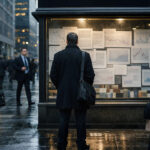 Investor studies market charts on a city street as rising US PMI data fuels stagflation fears and creates new pressure on Bitcoin