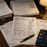 IRS Form 1099-DA beside crypto account records and a phone portfolio app, showing how 2025 coin swaps and sales can still be reported for tax filing
