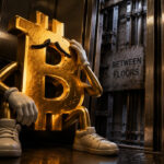 Worried Bitcoin character trapped in an elevator between price levels after hot CPI inflation data raised fears of renewed interest rate hikes