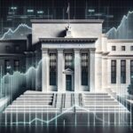 Federal Reserve building with economic chart overlay