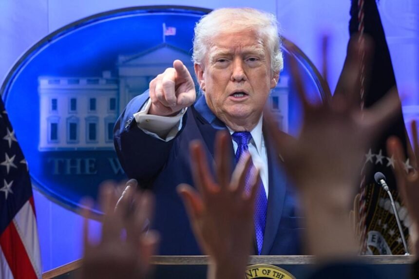 donald trump addressing reporters