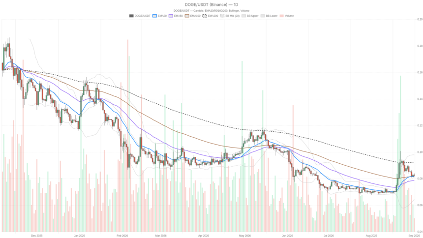 Dogecoin price today stalls at $0.08 as market cap drops 2.98%