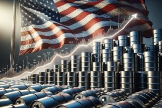 Oil Price Surge with barells and american flag