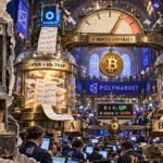 Editorial collage showing Polymarket’s five-minute Bitcoin contract using separate Chainlink opening and closing 60-second TWAP chambers, with the old snapshot rule retired.